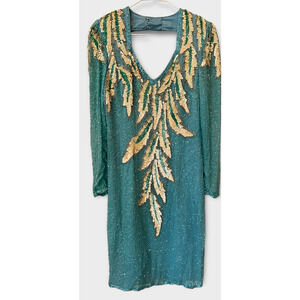 Lillie Rubin Sequin Leaf Design Evening Vintage Dress (L)